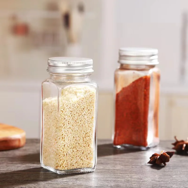 Wholesale square glass canister jar packaging glass square spice salt sauce pepper jars