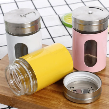 Custom Color Stainless Steel 100ml Multi-functional kitchen glass bottles for Salt Spice Pepper Shaker Wholesale