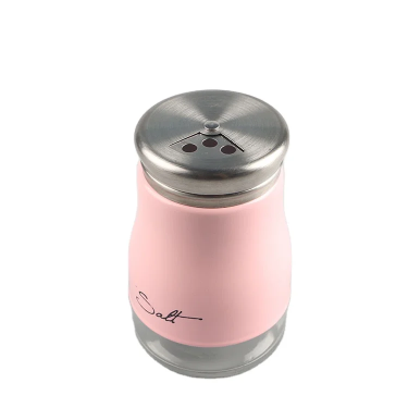 120ml Pink Sleeve Double Wall Pepper Sea Salt Spice Shaker Glass Bottle