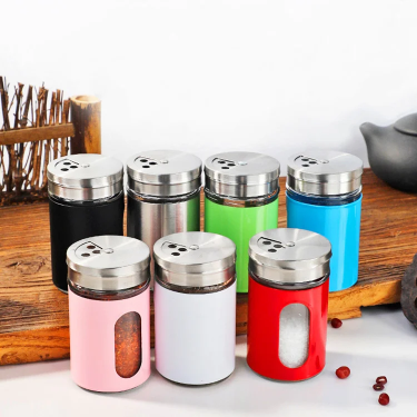 Custom Color Stainless Steel 100ml Multi-functional kitchen glass bottles for Salt Spice Pepper Shaker Wholesale