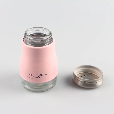 120ml Pink Sleeve Double Wall Pepper Sea Salt Spice Shaker Glass Bottle