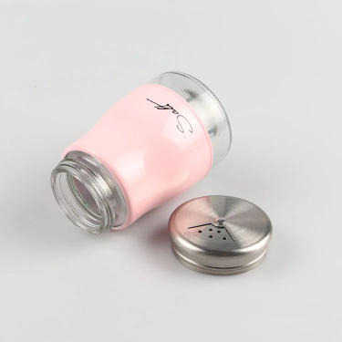 120ml Pink Sleeve Double Wall Pepper Sea Salt Spice Shaker Glass Bottle