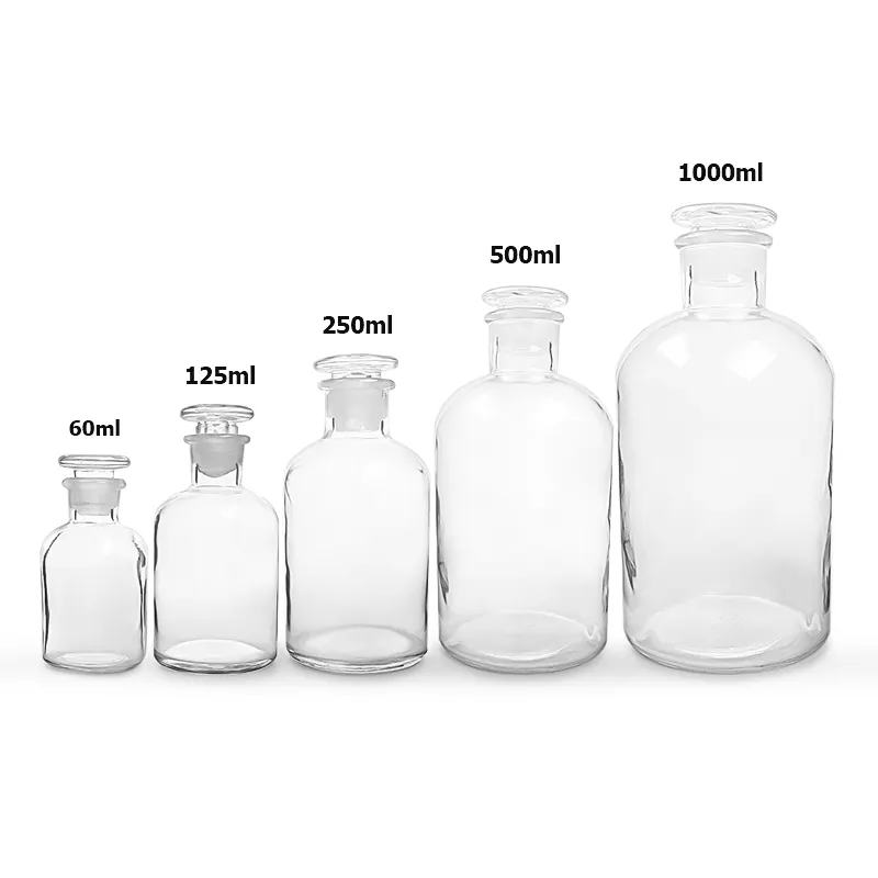 30ml-1000ml clears mall mouth apothecary glass reagent bottle with glass lid