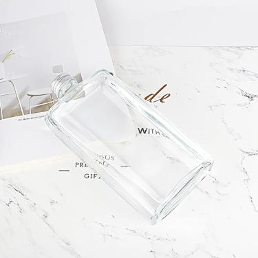 Wholesale 235ml 345ml 480ml Transparent Flat Square Wine Vodka Whiskye Glass Bottles with lid