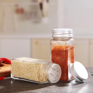 Wholesale square glass canister jar packaging glass square spice salt sauce pepper jars