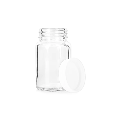 60ml 100ml 120ml 150ml 200ml Transparent Wide Mouth Pharmaceutical Round Glass Medicine Bottle For Capsule Pills With Plastic Cap