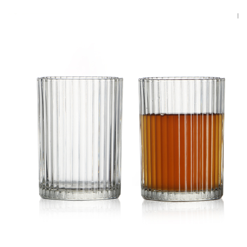 Classic Embossing Glass Cup 250ml stripe design water glass cup