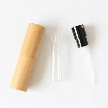 10ml 20ml Custom bamboo wall rotating perfume refillable atomizer spray bottle mini pocket perfume glass bottle