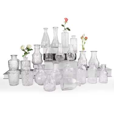 Factory Wholesale Glass Decorative Different Types Small Glass Bud Vase for Home Decoration Customized Colors