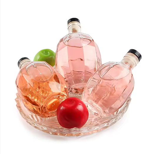 Creative design glass plum wine bottle sparkling cider liquor bottle with cork 250ml 375ml 500ml