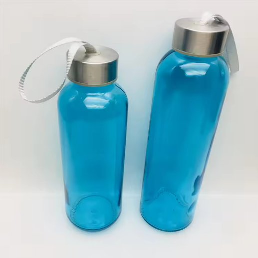 Wholesale for Market Colored green canteen water bottle light blue glass drinking bottles 400ml 500ml