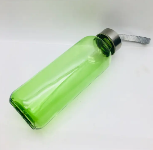 Wholesale for Market Colored green canteen water bottle light blue glass drinking bottles 400ml 500ml
