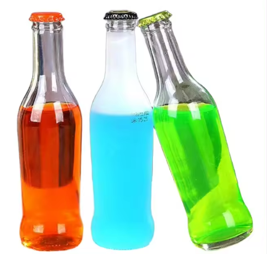 250ml 275ml wholesale cocktail beer glass soda bottles with metal crown cap