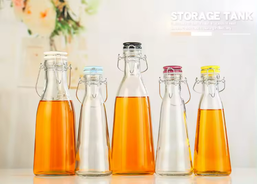 500ml 1000ml Transparent Circular Cone Shape Soft Drink Beverage Glass Bottle for Kombucha Juice with Swing top Airtight