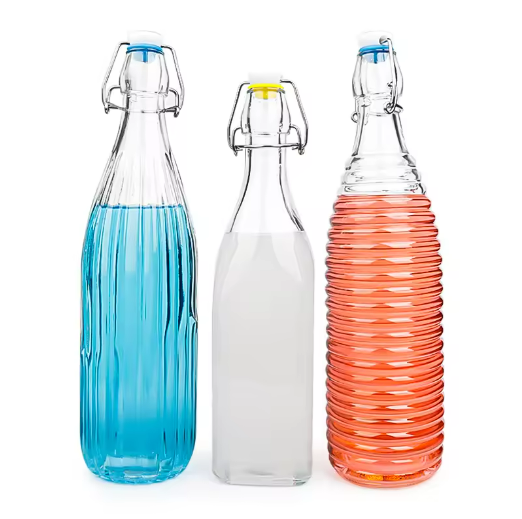 stripe pattern 750ml 1000ml airtight glass drinking bottle for water juice with swing top lid decorative pattern