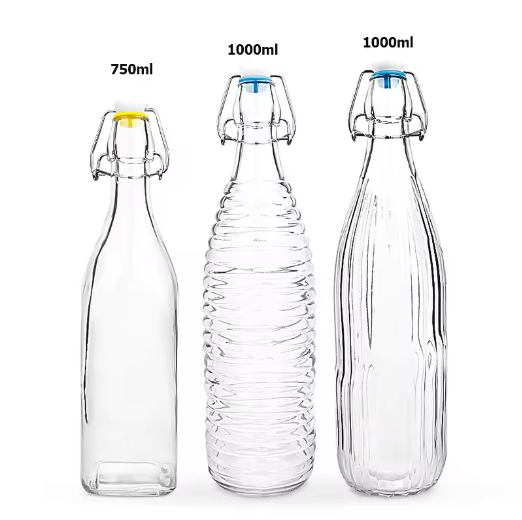 stripe pattern 750ml 1000ml airtight glass drinking bottle for water juice with swing top lid decorative pattern