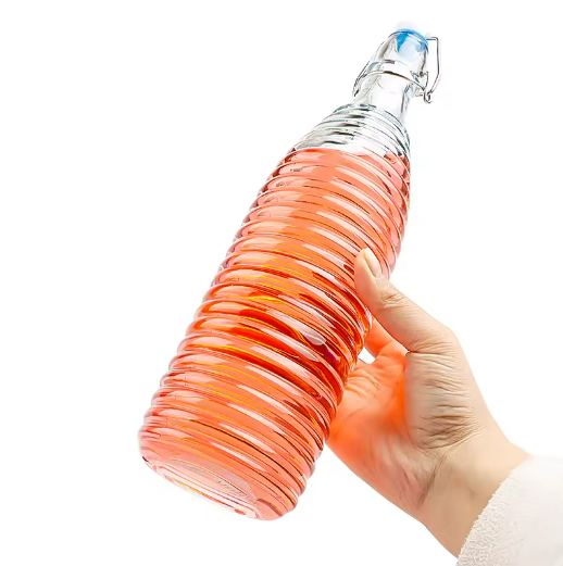 stripe pattern 750ml 1000ml airtight glass drinking bottle for water juice with swing top lid decorative pattern