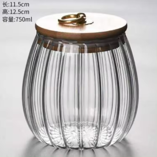 High Borosilicate 630ml 750ml Pumpkin Shape Tea Leaf Candy Storage Glass Jar With Bamboo Lid