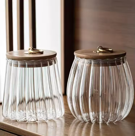 High Borosilicate 630ml 750ml Pumpkin Shape Tea Leaf Candy Storage Glass Jar With Bamboo Lid