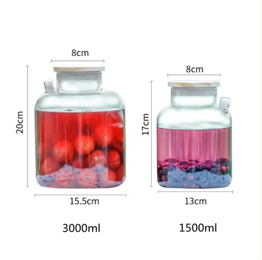 high temperature 1500ml 3000ml vented sealed big brewing wine jars Green plum fruit wine bottle glass kettle