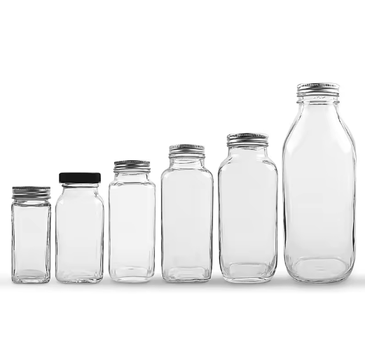 3oz-34oz Empty clear french square milk glass bottle Storage with screw cap