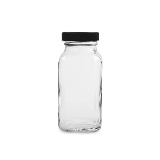 3oz-34oz Empty clear french square milk glass bottle Storage with screw cap