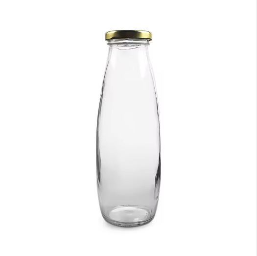 1liter Transparent empty Round milk glass bottle with metal lids 200ml 250ml 500ml 1000ml