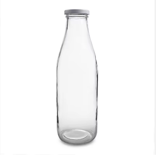 1liter Transparent empty Round milk glass bottle with metal lids 200ml 250ml 500ml 1000ml