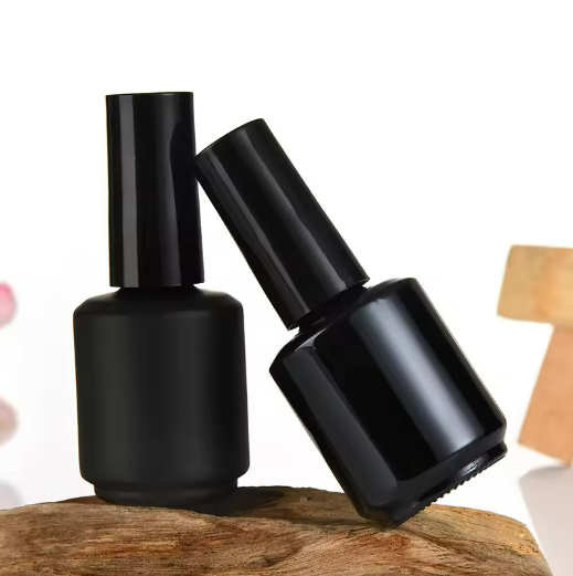 Wholesale Black/Brown/Frosted Circular Shape Empty Nail Polish Glass Bottle 15ml Gel Polish Bottle With Brush Lid for Nail Art