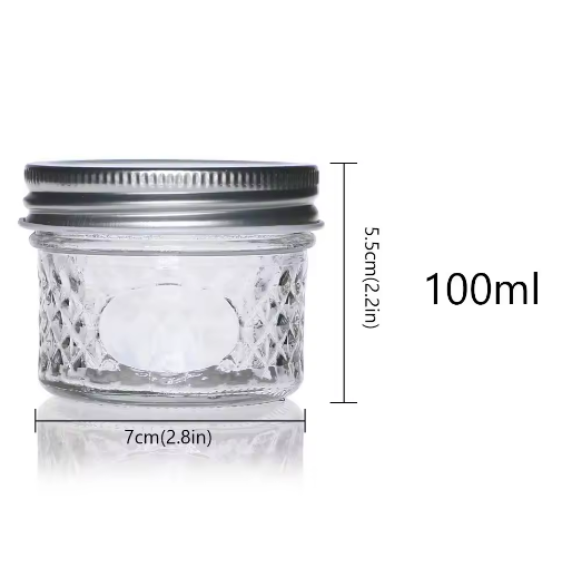 in stock 100ml 250ml diamond shape glass mason jar jam honey glass jar with tin lid