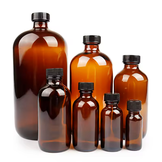 Hot sale 1oz 2oz 4oz 8oz 16oz 32oz glass amber boston bottle with plastic cap