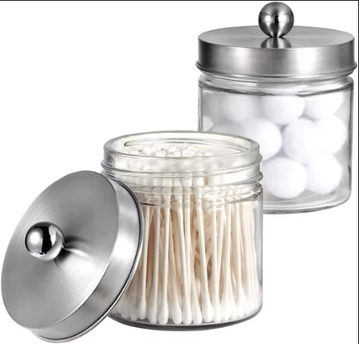 Bathroom Vanity Glass Storage Organizer Holder Canister Apothecary Jars for Cotton Swabs Rounds Balls Packing Glass Bottle