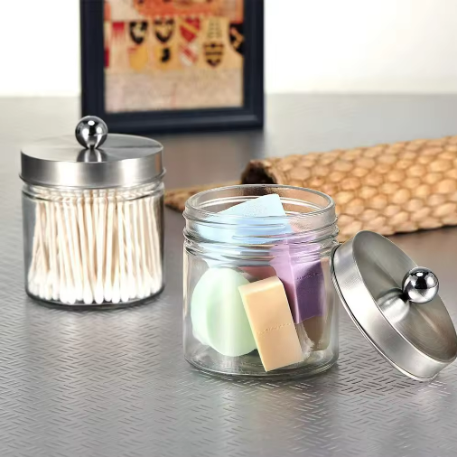 Bathroom Vanity Glass Storage Organizer Holder Canister Apothecary Jars for Cotton Swabs Rounds Balls Packing Glass Bottle