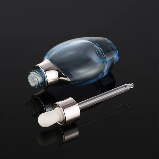 Luxury blue glass bottles 30ml 50ml 100ml 120ml 150ml 20g 50g skincare packaging dropper lotion pump bottle cream jar set