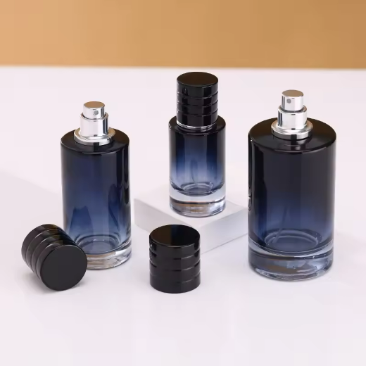 Luxury empty round amber 30ml 50ml 100ml glass spray perfume bottle with pump sprayer