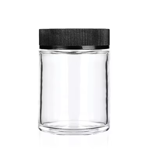 Wholesale custom size straight side child resistant glass jar 7oz 10oz CR jar with plastic black lid