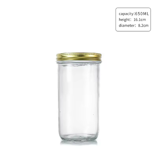 Clear Empty100ml-730mlWholesale Glass Food Jar Honey Coconut Oil Jam Packaging with Gold or SilverScrew Lid