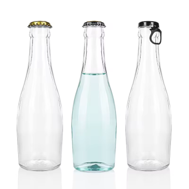 Wholesale 200ml good quality clear empty juice soda sparkling water cola beverage glass bottle with pull ring crowm cap