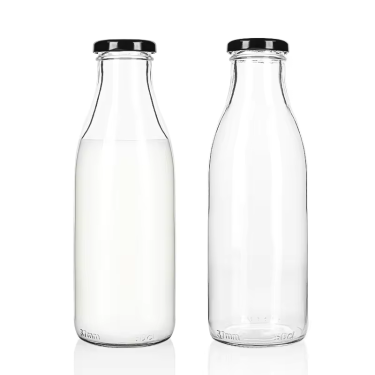 Wholesale fresh milk transparent glass bottle 500ml glass beverage bottle with lid