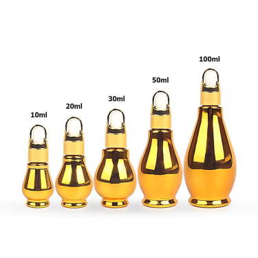 Wholesale 5ml 10ml 15ml 30ml 50ml 100ml Electroplate Golden Essential Oil Glass Dropper Bottles Custom Color Glass serum bottle