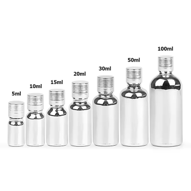 Wholesale 5ml 10ml 15ml 30ml 50ml 100ml Electroplate Silver Essential Oil Glass Bottles Glass serum bottle