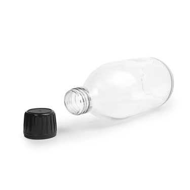 In bulk 30ml to 300ml Clear Round Syrup Oral Liquid Glass Bottle with White Black Plastic Lid