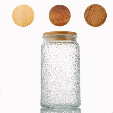 Custom Food Grade Kitchen Glass Jar Set Air Tight Decorative Glass Jars for Honey Matches with Bamboo Wooden Lids