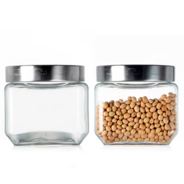 Food grade 850ml empty glass storage jar for food with metal closure Octagonal jar