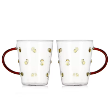 Hand made gifts around button cup glass wide mouth glass cups with handle wholesale ﻿