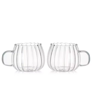 Pumpkin shape 400ml round clear stripe design glass milk cup coffee cup with handle