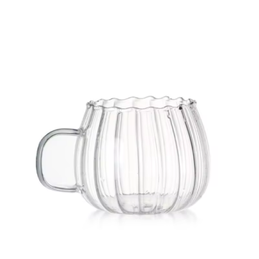 Pumpkin shape 400ml round clear stripe design glass milk cup coffee cup with handle