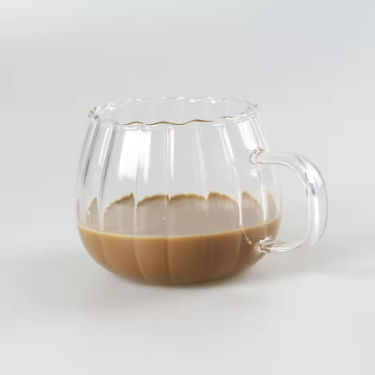 Pumpkin shape 400ml round clear stripe design glass milk cup coffee cup with handle