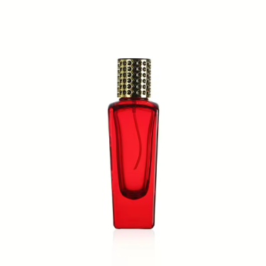 New arrivals 50ml cone design red color glass perfume bottles with pump sprayer