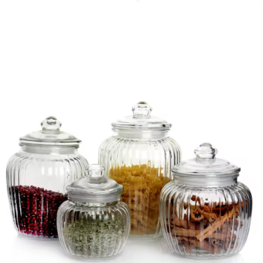 650ml 1250ml 2000ml 2200ml Pumpkin Shape Stripe Embossed Food Storage Glass Jar for Pickle Dried Fruit with Glass Lid